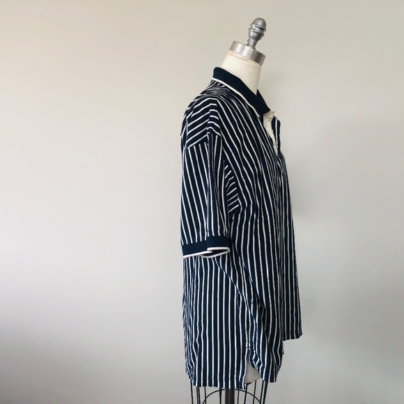 Large Mens Blue White Striped Cotton Short Sleeve BFC Pullover - Picture 6 of 9